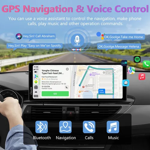 Vista 4 de CARPURIDE W903 Carplay portátil y Android Auto con cámara de salpicadero, pantalla HD IPS de 9.3 pulgadas, cámara frontal 4K y trasera 1080P
