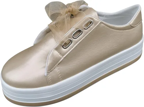 Vista 5 de Hbeylia Zapatos deportivos de plataforma para mujer, a la moda, informales, de cuero, puntera redonda, parte inferior gruesa, tacones altos, zapatos