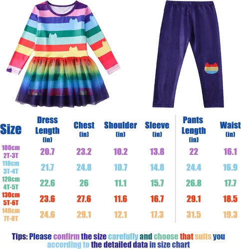 Vista 5 de SHELOVESIT Rainbow Dress for Girls, Dollhouse Game Girls Birthday Tutu Outfit, Rainbow Cat Costume Kids