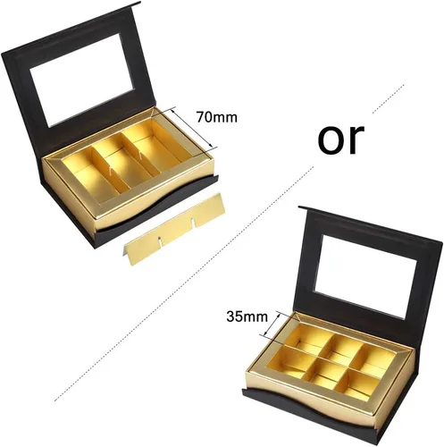 Vista 6 de Cajas de chocolate, caja de chocolate negro, mini cajas vacías con absorción magnética y divisores, cajas de embalaje para chocolates caseros, 6