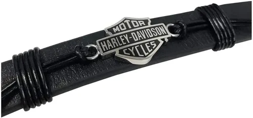 Vista 2 de Harley-Davidson Pulsera de cuero para hombre Nut & Coil B&S - Acero Inoxidable, Negro