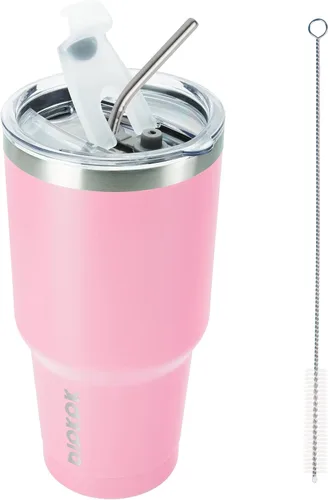 Vista 13 de BJPKPK Vaso térmico negro con tapa y pajita, de acero inoxidable, de 20 onzas, para café Pintura de caucho negro