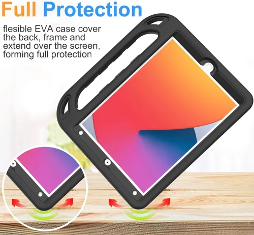 Vista 6 de BMOUO Funda para niños para iPad de 9ª/8ª/7ª generación (2021/2020/2019), con protector de pantalla integrado, soporte con mango a prueba de golpes
