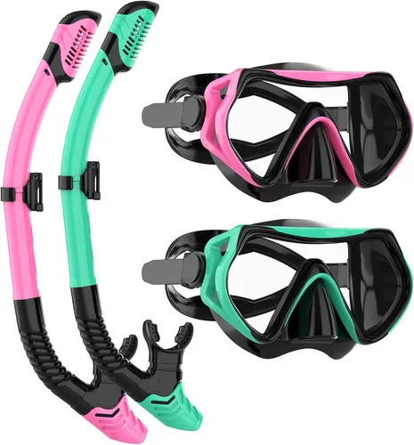 Vista 13 de Equipo de esnórquel para adultos, juego de máscara de esnórquel JRing con vidrio templado de 180 grados, gafas antivaho para buceo, esnórquel