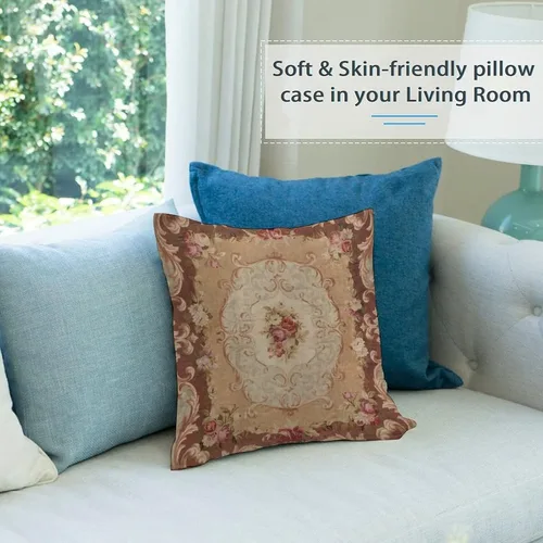 Vista 3 de Nebra Fundas de almohada con estampado floral de rosa antigua estilo Aubusson francés, acogedora funda de almohada cuadrada para decoración