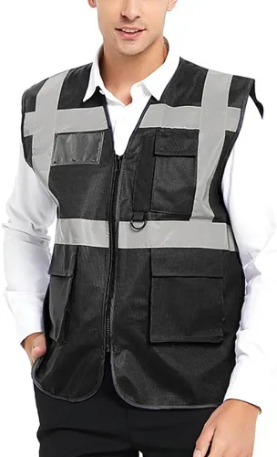 Vista 11 de GOGO Chaleco de seguridad de alta visibilidad con 5 bolsillos con tiras reflectantes, chaleco de uniforme de trabajo, color rosa intenso, talla S