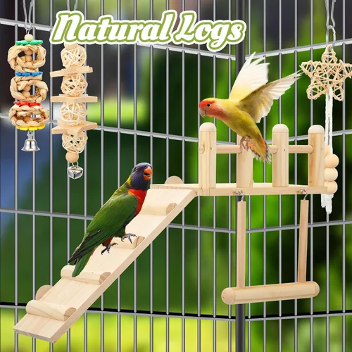 Vista 4 de 10 piezas de juguetes de pájaros para periquitos jaula accesorios loro swing juguetes