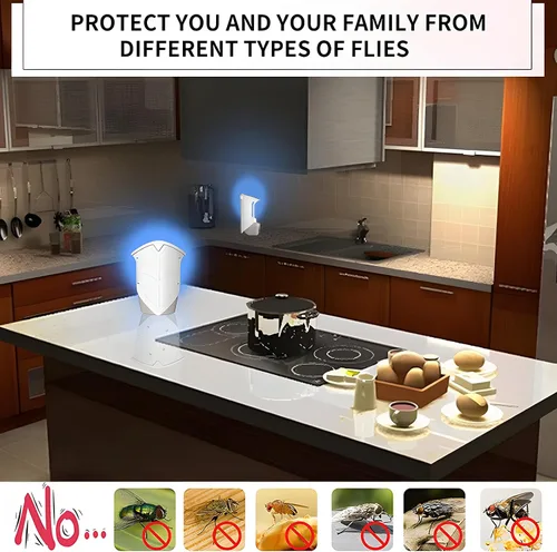Vista 6 de Trampa para moscas de frutas para interiores para el hogar, mata insectos en interiores, trampa voladora con luz nocturna azul atrapador de polillas