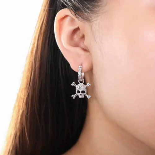Vista 10 de BERRICLE Sterling Silver Cubic Zirconia Skull Dangle, Stud Earrings for Women – Trendy Gothic Sparkle