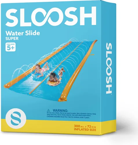 Vista 8 de Sloosh Tobogán acuático de doble carril, tobogán de agua resistente de 25 x 6 pies con aspersor y 2 tablas inflables para adultos y niños, fiesta