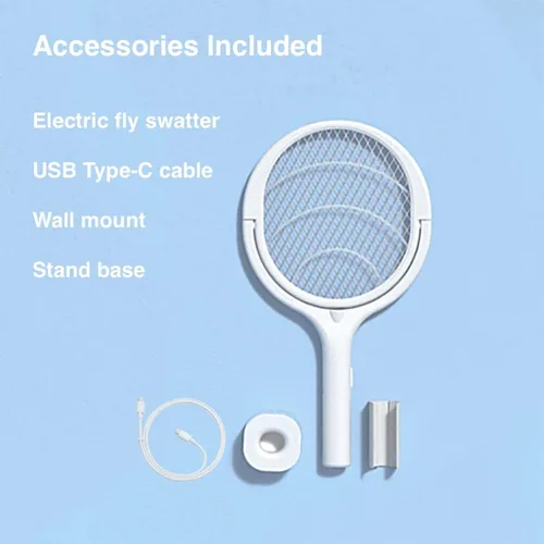 Vista 6 de Matamoscas eléctrico, raqueta exterminadora de insectos USB-C, giratoria Rotating Head, Rechargeable, Usb-C Charging Port, Bug, Zapper, Mosquito