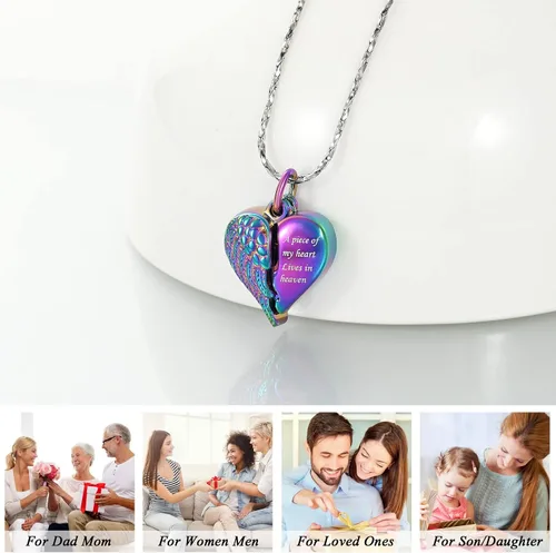Vista 17 de Imrsanl Collar con dije de urna de cremación en forma de corazón para cenizas humanas – Un pedazo de mi corazón vive en el cielo