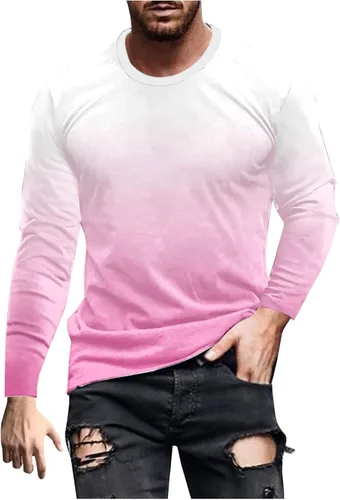 Vista 10 de Camisetas grandes y altas para hombre, camiseta gráfica casual de moda, manga larga, color degradado, sudadera para salir