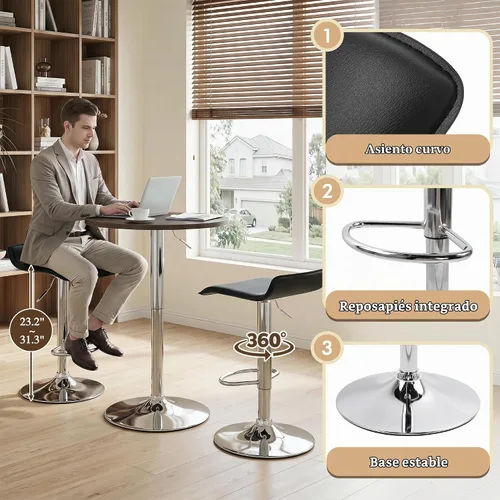 Vista 6 de NOBPEINT Taburete giratorio ajustable con elevación de aire cromado contemporáneo, juego de 4 (negro)