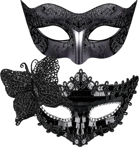 Vista 11 de Juego de Máscaras para Pareja de SIQUK, Máscara de Fiesta Veneciana, Máscara de Disfraz