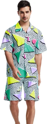 Vista 6 de BONLOR Pantalones cortos de los años 80 para hombre, trajes de baño retro de los años 80, pantalones cortos de fiesta de verano de los años 90