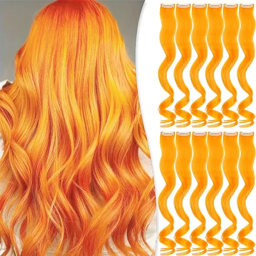 Vista 10 de Extensiones de cabello sintético con clip de 24 pulgadas, extensiones de cabello sintético lacio con reflejos arcoíris para mujeres y niñas, regalo