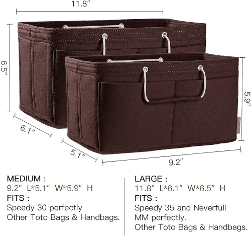 Vista 2 de Organizador de bolso, organizador de bolsos de fieltro con múltiples bolsillos, inserto organizador de bolsos con asas, mediano, grande, XL, Gris