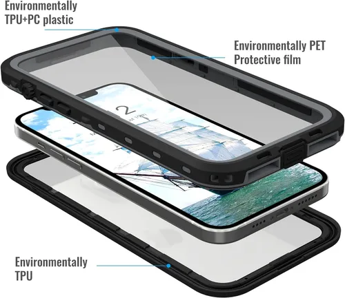 Vista 5 de Funda para iPhone 13 Pro, impermeable y a prueba de golpes, protección completa, IP68, 6.1 pulgadas, color negro