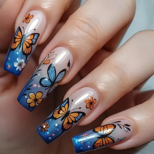 Vista 7 de MISUD Uñas Postizas - Uñas Largas Forma Ataúd con Pegamento en Negro Gótico, Diseño Acrílico Gótico de Rosa 24 piezas