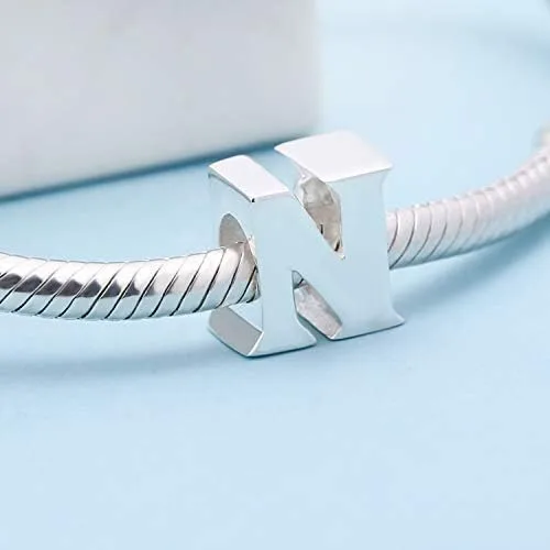 Vista 2 de Dijes del alfabeto para pulseras Pandora de plata de ley 925, letra inicial A-Z, cuentas del alfabeto para mujeres y niñas