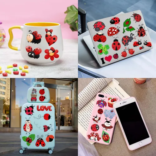 Vista 6 de 96 tatuajes temporales precortados de mariquita para niños, lindos tatuajes de insectos de Lady Beetle, recuerdos de fiesta, decoraciones