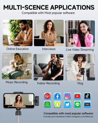 Vista 8 de Caiord - Paquete de 2 micrófonos inalámbricos de solapa para iPhone 15, Android, USB C, iPad con adaptador incluido, mini micrófono de solapa