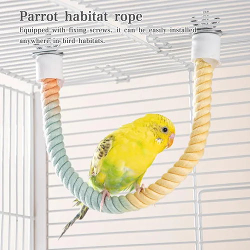 Vista 5 de Soporte de percha de cuerda de pájaro colorido degradado de 3 piezas Bird Cage Climbing Rope Toys Accessories,Bendable Climbing,Parakeet Lovebirds