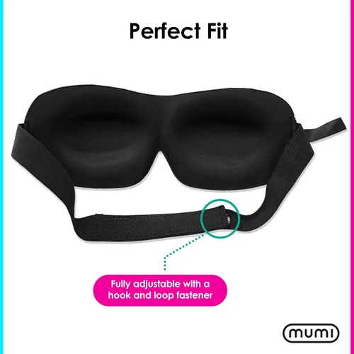Vista 4 de Mumi Sweet Dreams Kit - Máscara de dormir de espuma viscoelástica 3D con correa ajustable, bloquea la luz de manera efectiva, incluye tapones