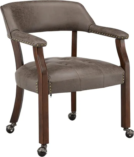 Vista 21 de Sillas de comedor con ruedas y brazo, sillas de capitán Caster Boss con patas de madera maciza, sillas de escritorio de oficina con botón tapizado