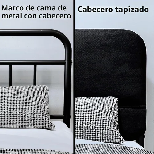 Vista 7 de Base de cama de metal de 14 pulgadas, marco de cama tamaño King con cabecera tapizada, base de colchón resistente y resistente, fácil montaje,