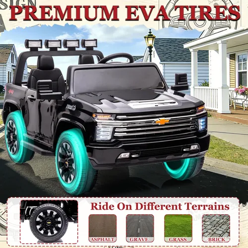 Vista 4 de NEWQIDA Coche eléctrico de 24 V para niños con control remoto, licencia Chevrolet Silverado HD, batería de 7ah, vehículo de juguete tipo Ride-on Azul