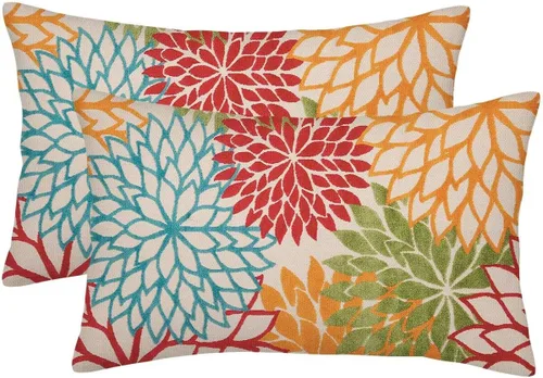 Vista 26 de Fundas de almohada azul marino verde 16x16 pulgadas, juego de 2 fundas de almohada rústicas, almohadas decorativas de aguamarina naranja floral