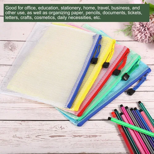 Vista 5 de YOKIVE Paquete de 6 bolsas de malla con cremallera, bolsillos de malla B4 para archivos, bolsa de plástico para documentos, ideal