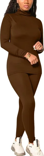 Vista 38 de Mokoru Conjunto deportivo de 2 piezas para mujer, camiseta de manga larga con cuello alto, pantalones de entrenamiento