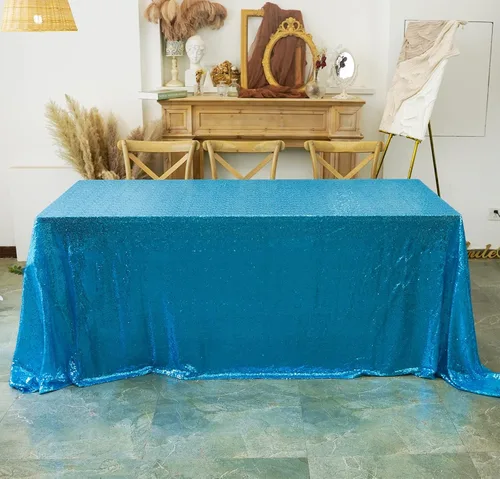 Vista 2 de Mantel de lentejuelas de 60 x 102 pulgadas, azul bebé, para boda, fiesta, despedida de soltera, rectangular