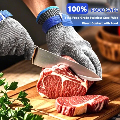 Vista 3 de Guantes de malla de malla de acero inoxidable de nivel 9 para cortar ostras Shucking Chopping Butcher
