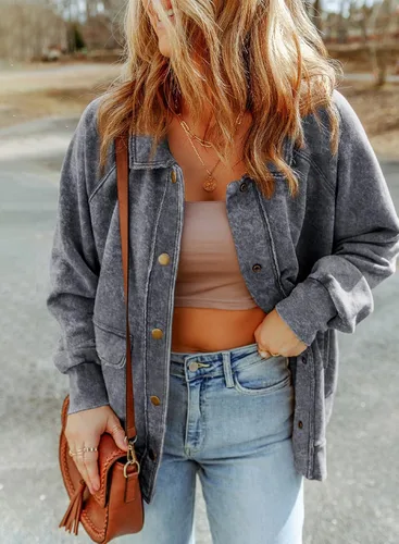 Vista 7 de Dokotoo Chaquetas de invierno para mujer, con botones, casual, de manga larga, con bolsillos