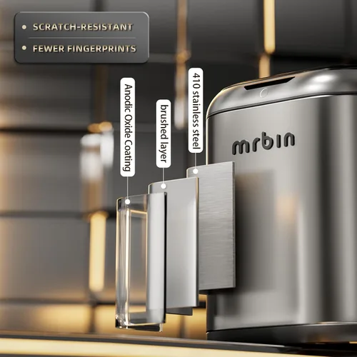 Vista 4 de MRBIN Cubo de basura de metal de absorción automática para baño, cubo de basura sin contacto con tapa, bote de basura delgado de 3.2 galones