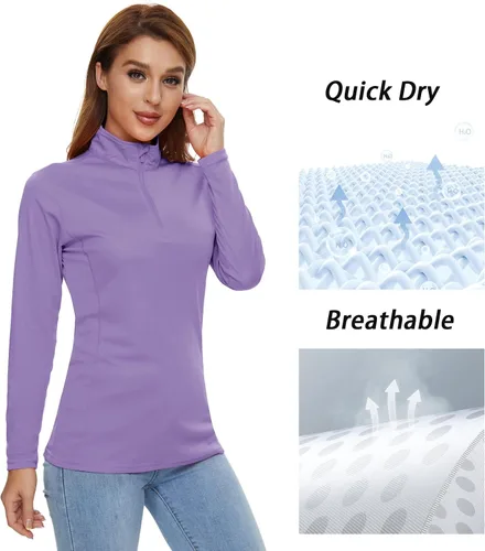 Vista 6 de CRYSULLY Camisas de manga larga para mujer, protección solar, cremallera de 14, de verano, de secado rápido