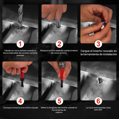 Vista 7 de Kit de reparación de roscas M5 X 0.8mm, kit de inserción de reparación de rosca métrica compatible con juego de herramientas manuales para roscas