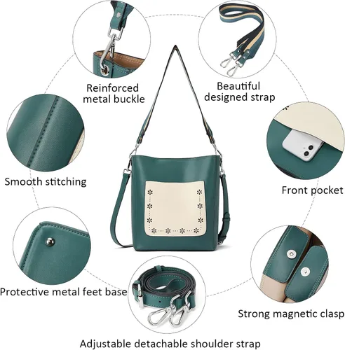 Vista 6 de BROMEN - Bolsa de mano de cuero para mujer, bolsa de hombro, bolsa bandolera