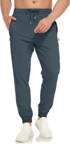 Vista 2 de SPOSULEI Mens Lightweight Athletic Joggers Hiking Sweatpants Quick Dry Running Workout Tapered Pants with Zipper Pockets