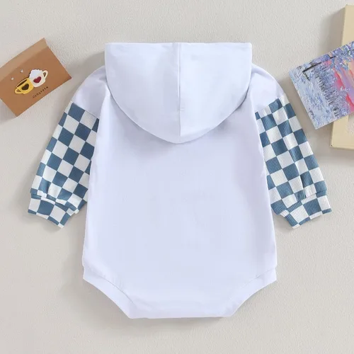 Vista 6 de Socutebabe Ropa de otoño para bebé niño, manga larga, sudadera con capucha de tablero de ajedrez, sudadera con capucha para mamá