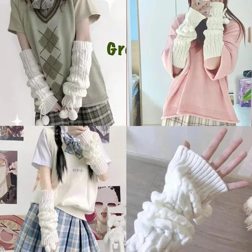 Vista 5 de Calentadores de piernas Harajuku con botón de encaje de punto Harajuku estilo japonés Kawaii Lolita gótico acampanado y holgado