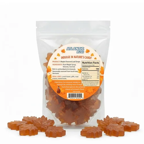 Vista 2 de Dulces de Jarabe de Arce Real en Forma de Hoja - Dulces Tradicionales en Forma de Hoja - Dulces Duros de Jarabe de Vermont - Bolsa Resellable