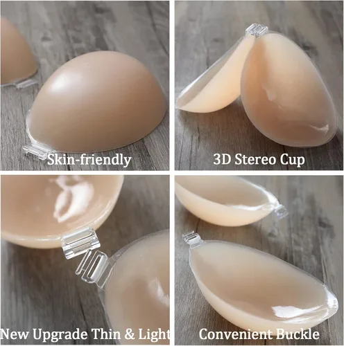 Vista 2 de FULNEW Sujetador adhesivo de silicona invisible Push Up para vestido sin espalda con cubiertas reutilizables para pezones