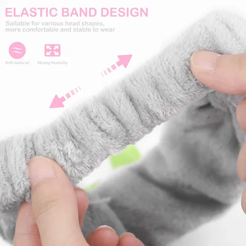 Vista 4 de Lurrose 3 diademas elásticas de felpa Sprout para maquillaje, para ducha, lavado de cara, banda deportiva para el pelo para niñas y mujeres