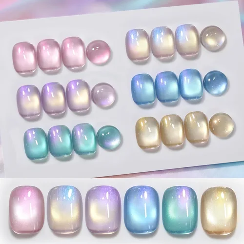 Vista 24 de Born Pretty - Esmalte de uñas de gel magnético 9D con purpurina reflectante, esmalte de gel holográfico de color gato magnético, juego de 7ml, 6