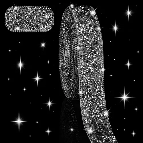 Vista 12 de Hicarer 3 yardas de cintas de diamantes de imitación de resina para boda, cinta autoadhesiva de diamantes de cristal, rollo de cinta de resina